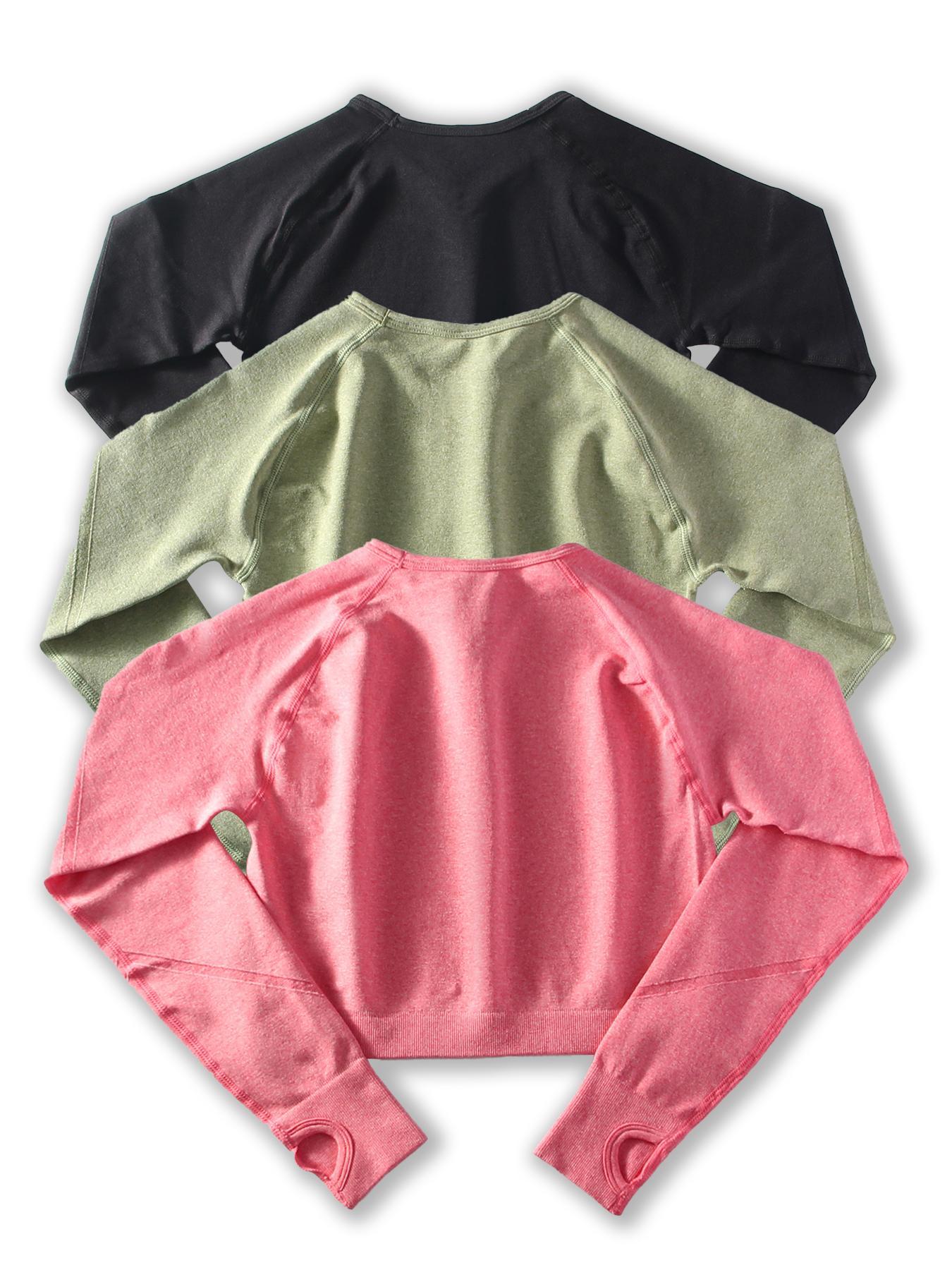 Women's Solid Raglan Sleeve Crop Sports Tee, Sporty Breathable Comfortable Round Neck Long Sleeve T-shirt for Yoga Gym Workout, Ladies Sportswear for Spring & Fall, Athletic Yoga Tops