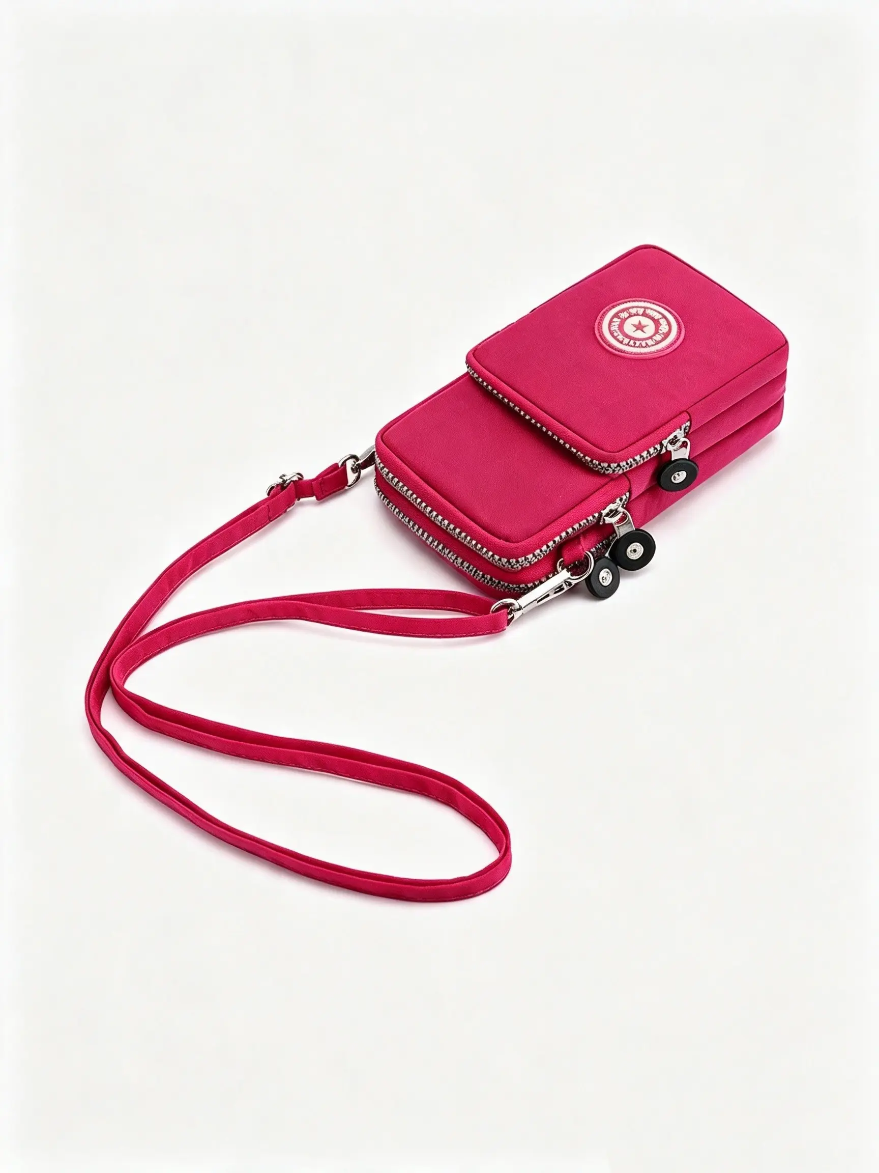 Crossbody Bag with Three Independent Zip Compartments, Vertical Phone Pouch, Sporty Style, Multi-Use for Various Scenes