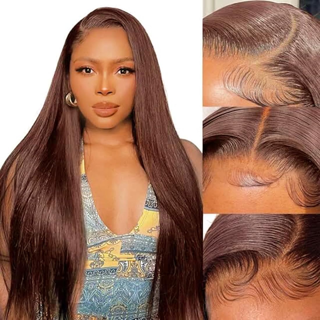 Bling Hair 30 32 Inch Chocolate Brown Wigs Human Hair Straight 13x4 13x6 HD Transparent Lace Front Wig Pre plucked 4x4 Lace Closure Brazilian Remy Wig For Women Natural Hairline 180% Sale