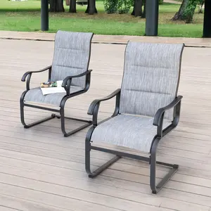 All Weather High Back Padded Textilene Patio Dining Chairs Breathable Spring Motion Design Outdoor Dining Chairs for Deck Lawn Backyard Garden Poolside Balcony Outdoor Furniture tanning