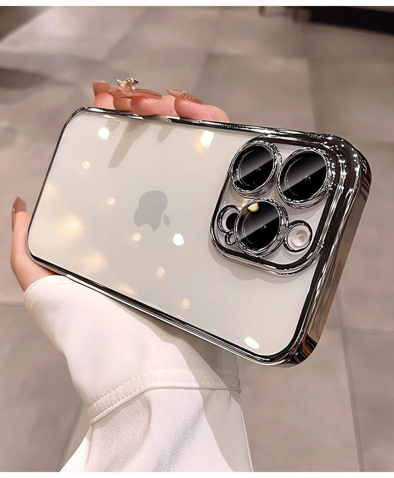 Suitable for iPhone 17/16/15/14/13/12/11 Phone Case Electroplated PC Transparent  Full Coverage Lens Shockproof Protective Cover, Dropresistant Case, Shockproof Cover, Sleek Design, Clear Phone Shell