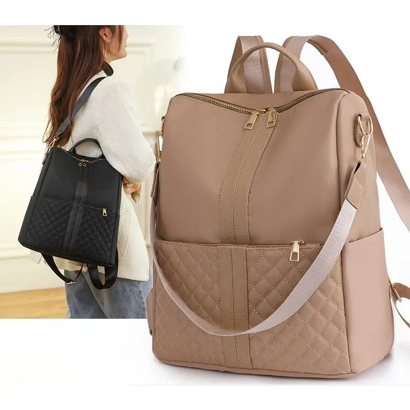 Women's Nylon Backpack, Korean Style Plain Convertible Daypack with Buckle Closure for School, Commute, and Travel