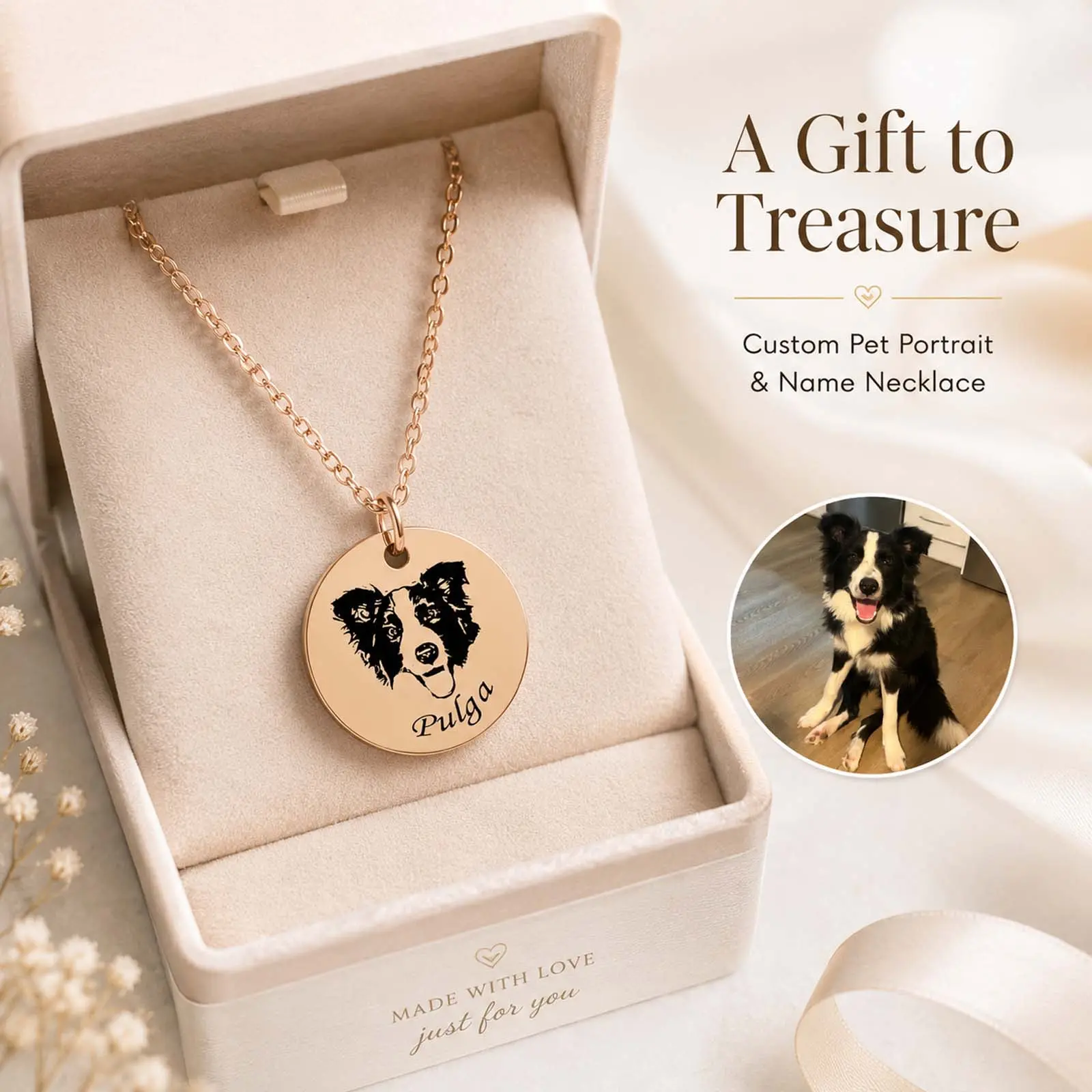 Custom Pet Photo Pendant Necklace, Personalized Stainless Steel Dog Cat Name Engraved Necklace, Memorial Pet Portrait Charm Jewelry, DIY Picture Necklace Gift for Pet Owners, Dog Mom, Cat Mom, Birthday, Holiday, Sympathy Gift