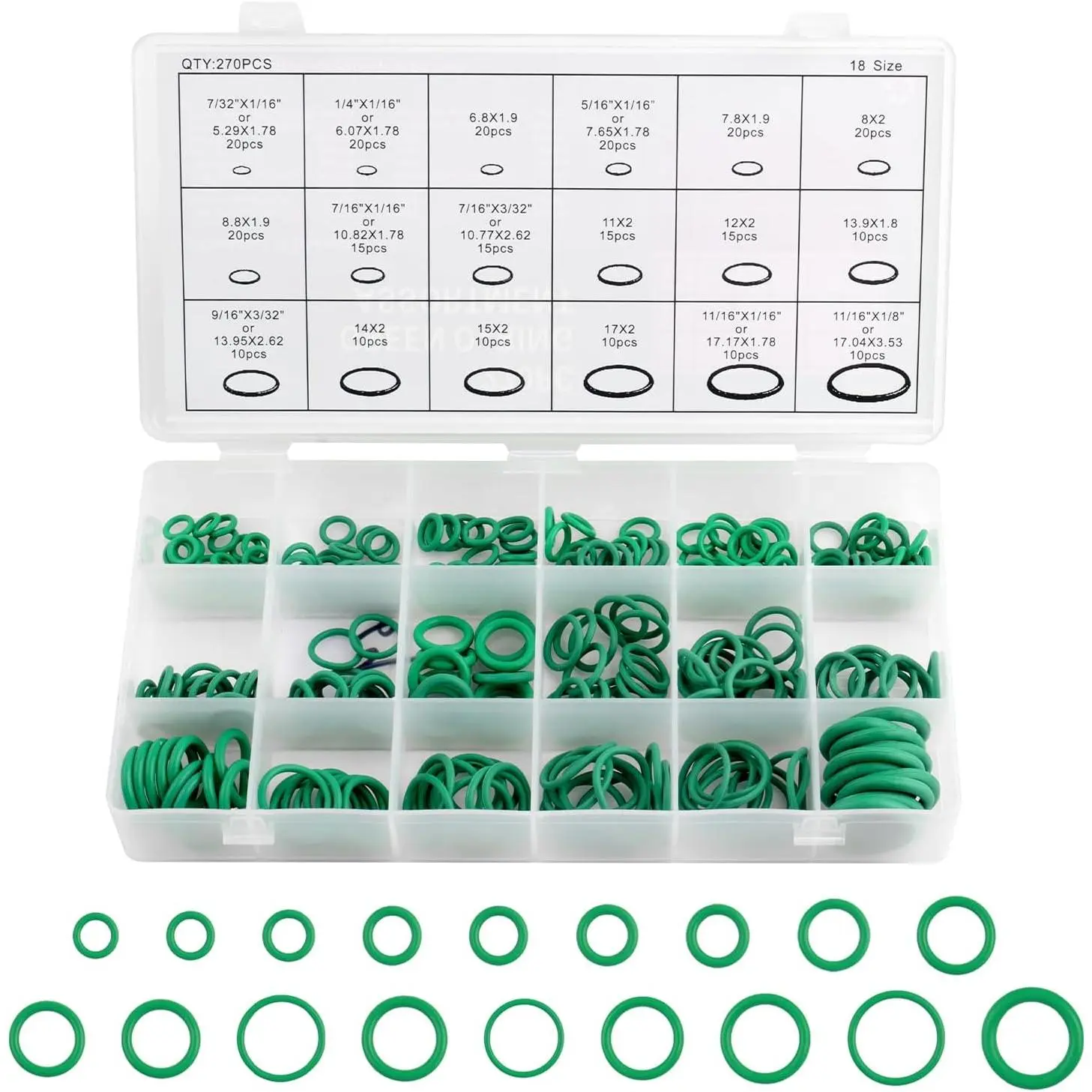 270 count 18 Sizes AC O Ring Kit,Oil Resistant  Rubber O Ring  Kit for Sealing  AC Compressor,Professional ACS Gasket Kits  Accessories with Box