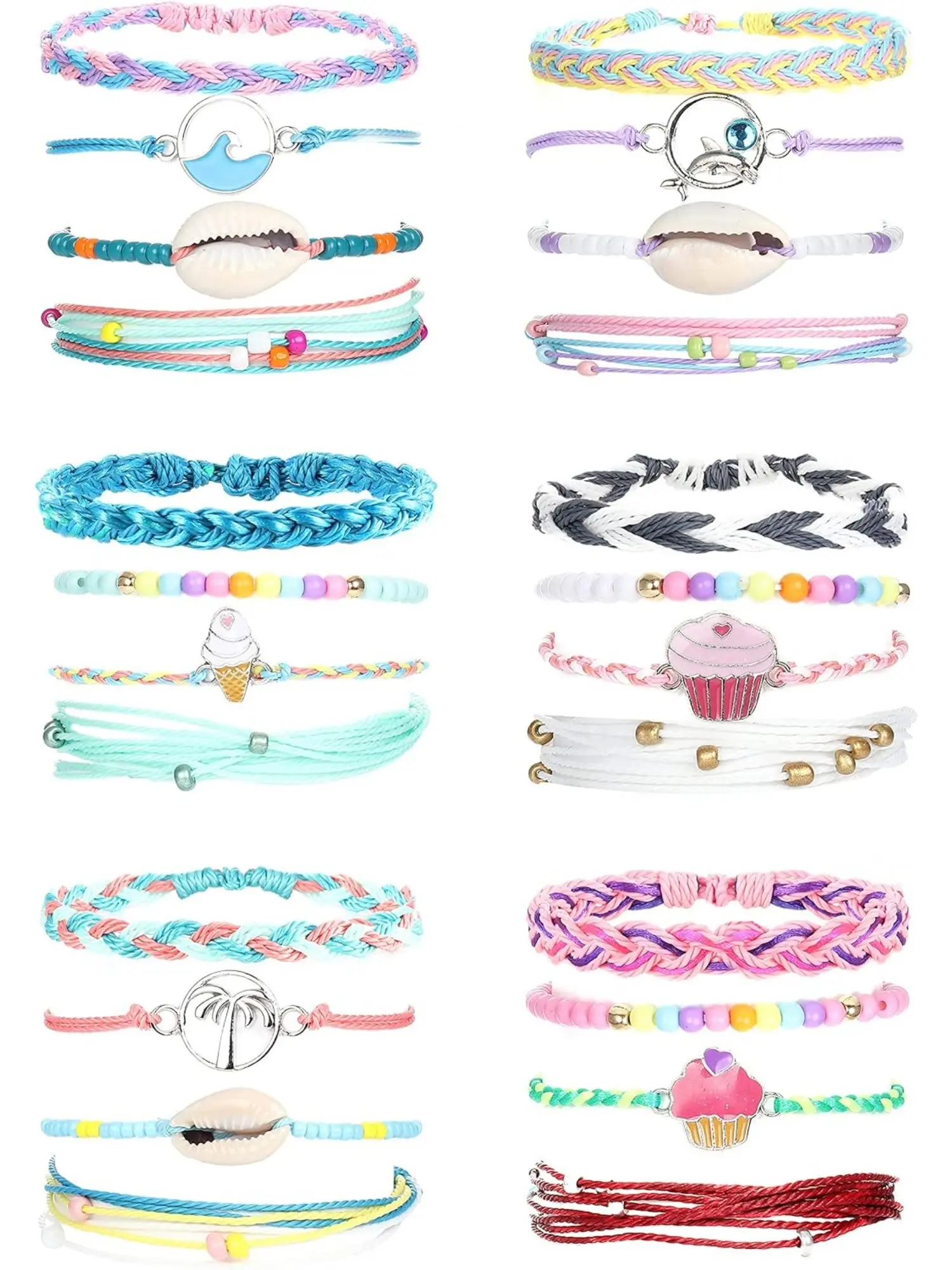 24Pcs Boho Surfer Wave Bracelet Set for Women & Teen Girls, Adjustable Waterproof Stackable Boho Bracelets Beach Jewelry, Perfect for Daily Outfits, Beach Vacations and Pool Parties, Great Gift Option for Birthdays and Holidays