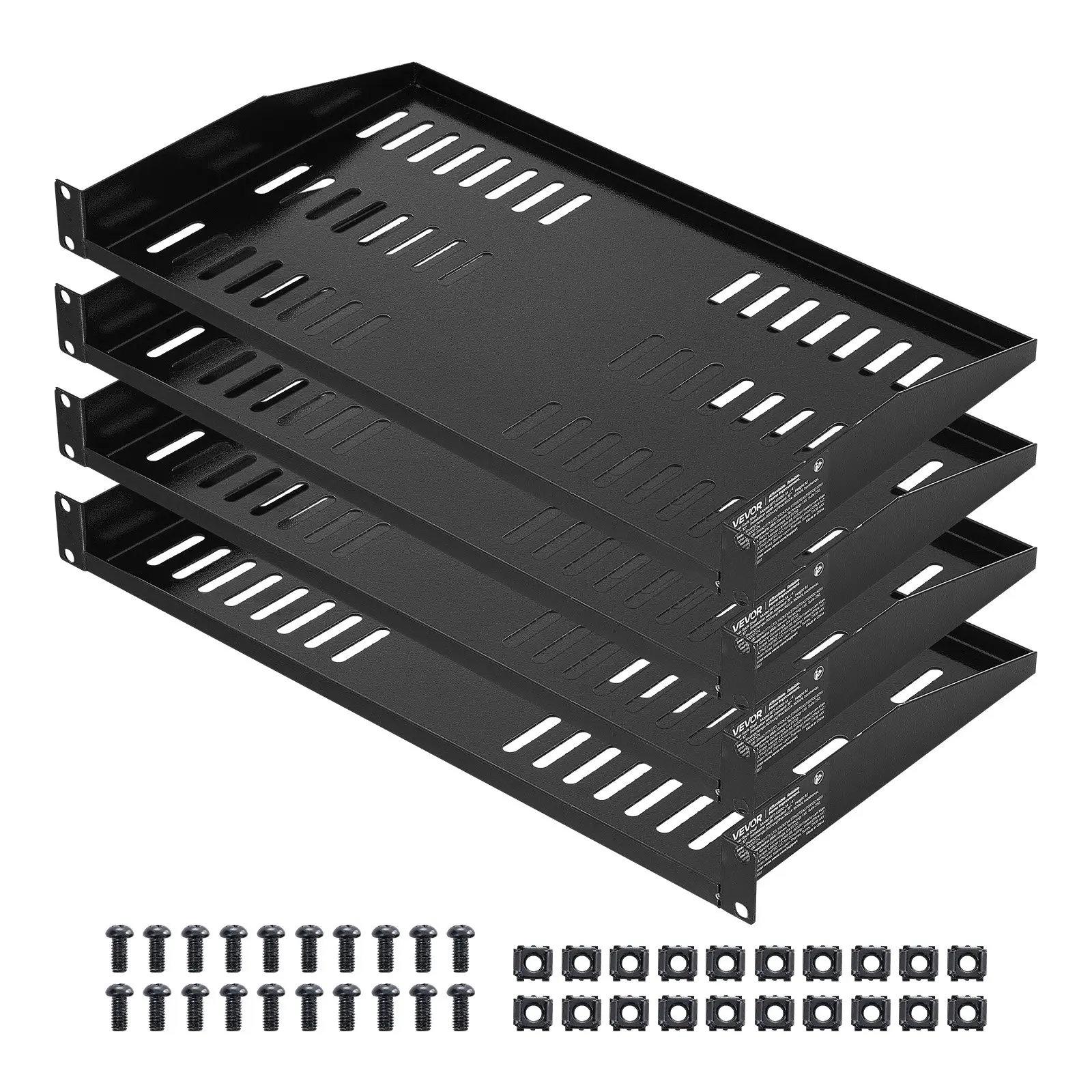 VEVOR 1U Server Rack Shelf, 4 PCS, 50 lbs Max Load-Bearing Vented Cantilever, Wall Mount or Rack Mount Shelf with Tray, 10 in Depth, Good Air Circulation for 19 Inch Cabinet Computer Network Equipment