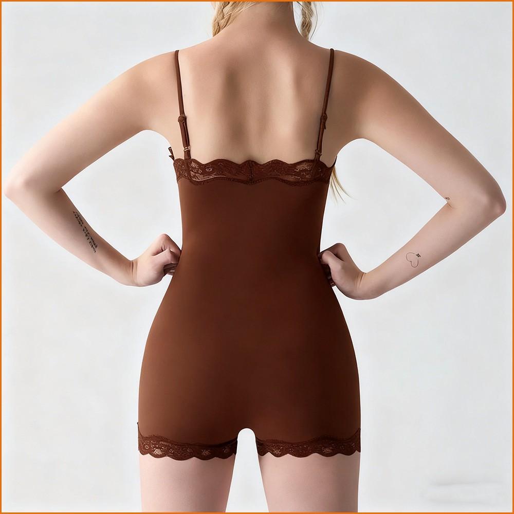 KODA & CO 04 New Lace-Trim Spaghetti Strap Backless Bodycon Sexy Yoga Workout Bodysuit