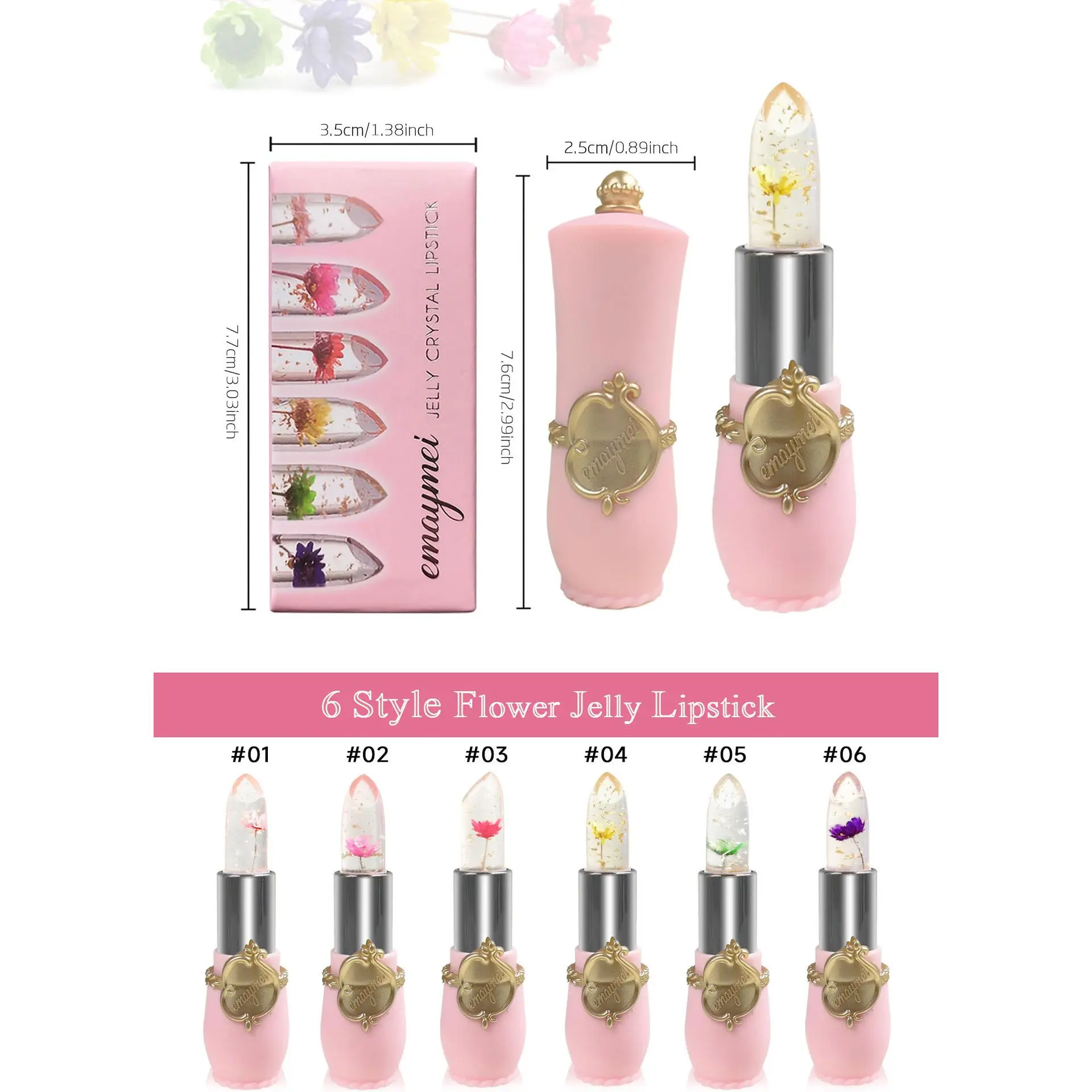 Dried Flower Gold Foil Color-Changing Jelly Lipstick, Transparent Moisturizing Cosmetic Lip Balm for Daily Makeup