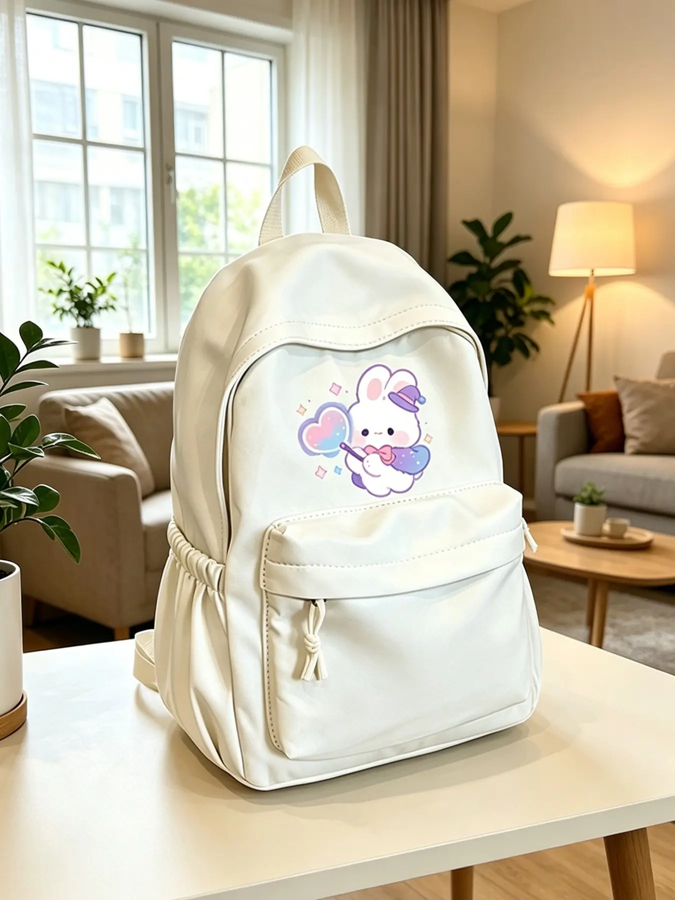 Cartoon Rabbit Print Backpack, Large Capacity Adjustable Straps, Cute Girl Style, Ideal for Travel Backpacks, Work, School, Birthday Gift
