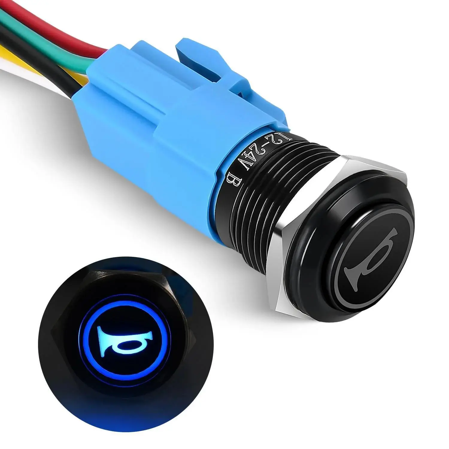 Nilight 16MM Raised Metal Momentary Push Button Switch - Blue LED, 12V/24V 5A/250AC, Outdoor Safe, Horn Trigger, Compatible with Trucks, Boats, Coffee Machine, Medical Equipment