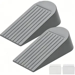 Rubber  Door Stoppers - 2 Pack Grey 1.9 Inches Big Door Stopper Wedge for Bottom of Doorstops,Door Stop for Heavy Duty Doors for Commercial &  with Self Adhesive Holder