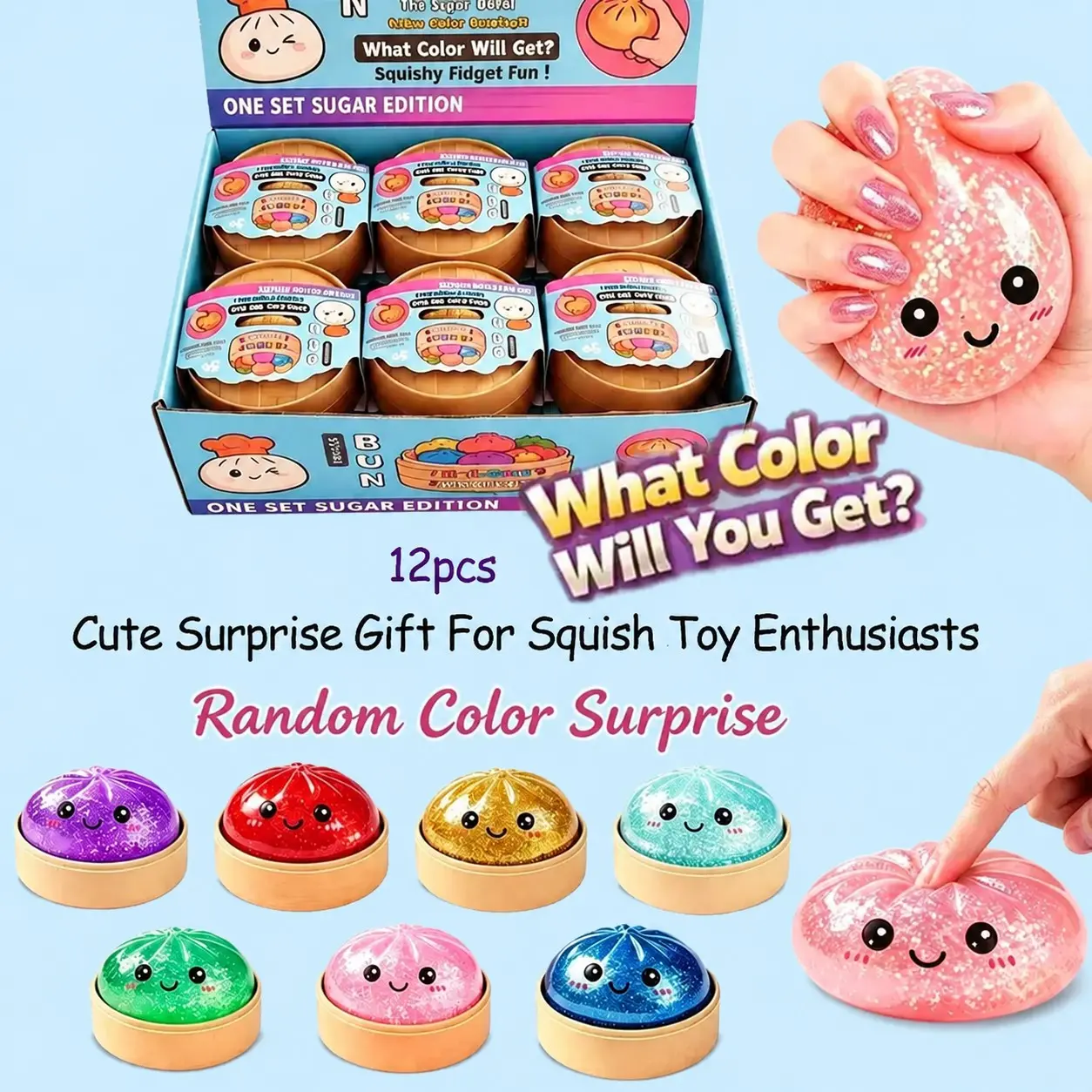 Sparkly Dumpling Baozi Surprise Blind Box Collection, Creative Slow Rebound Squeeze Squishy Anxiety Relief Toy, Limited Rare Mystery Gift Package, Minimalist Tabletop Decor Portable Office Decompression Souvenir