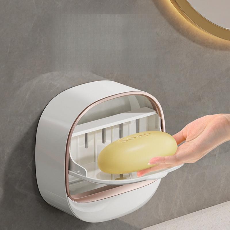 Wall Mounted Soap Dish, Soap Rack, 2 Counts/set Punch Free Soap Bar Storage Holder,   Bathroom Supplies, Bathroom Essentials Accessories for Home Hotel Dormitory