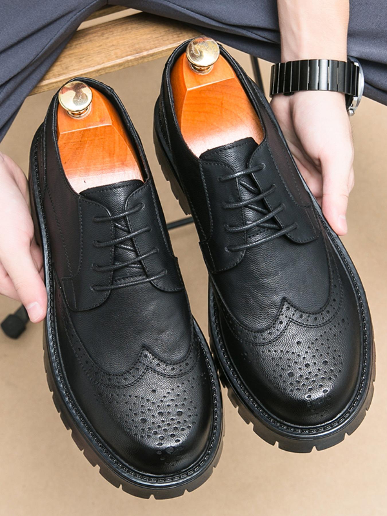 Men's Fashionable Lace Up Front Brogue Design Shoes, 2024 New Style Casual Comfortable Pu Leather Shoes for Daily Wear, Business Style Shoes for Men
