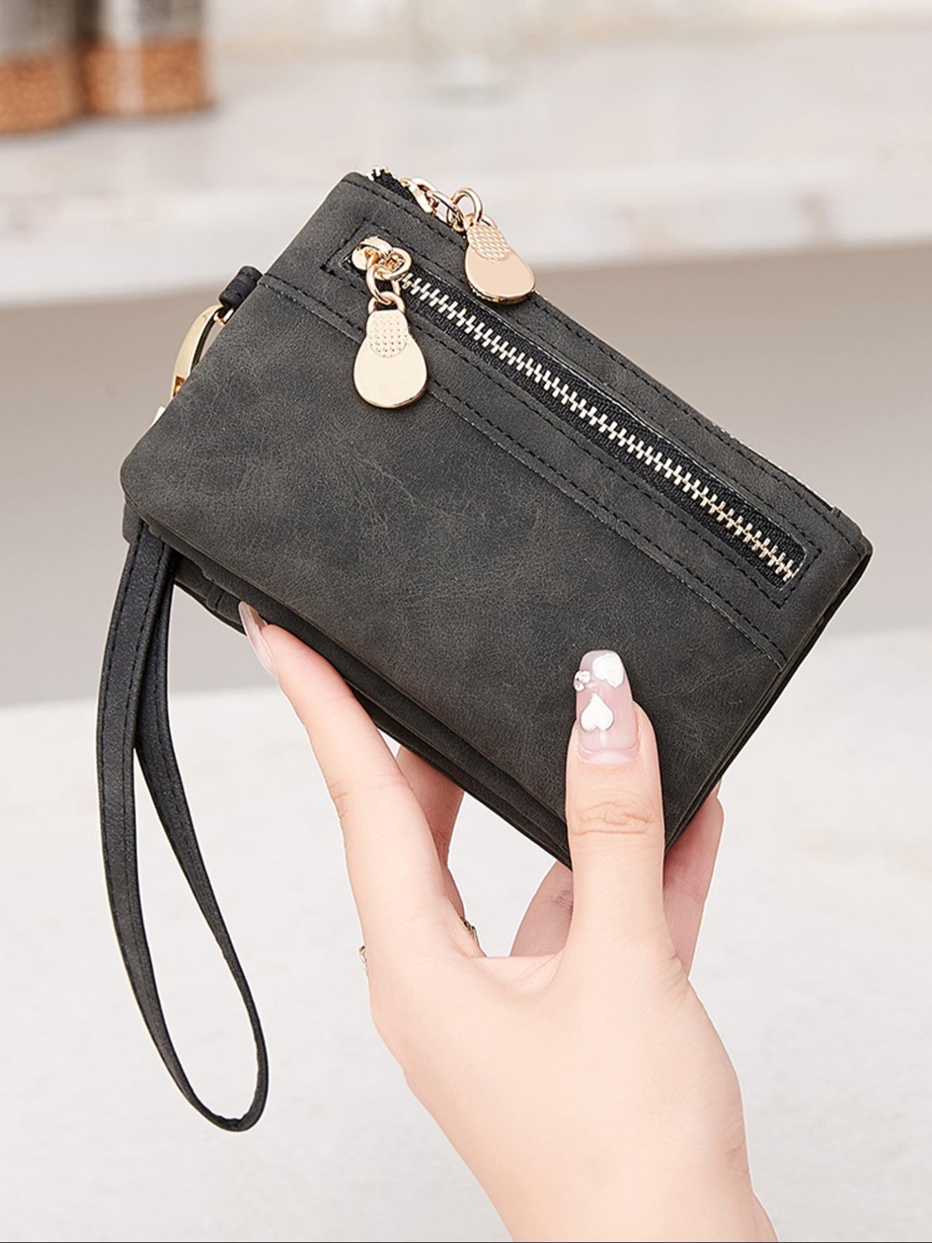 Women's Zipper Summer Bifold Wallet, Zipper Wallet Design, Simple Plain Color Card Holder Everyday Purse for Summer Daily Back To School, Casual Trendy Versatile Short Pouch for Women & Girls, Pu Leather Wallet