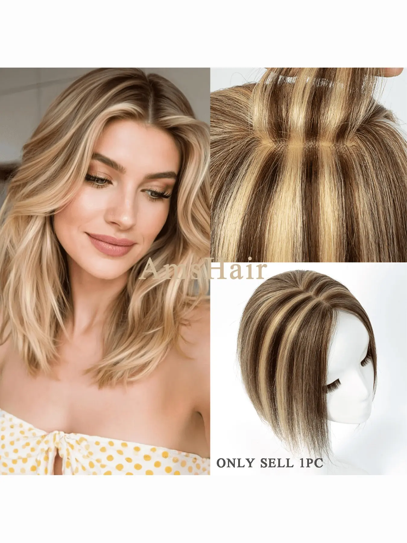 Handmade Invisible Lace Topper Toupee for Women, Medium Part Design 2.76x4.33 Inches, Available in Honey Gold and, Suitable for All Hair Types