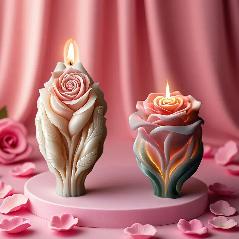 Rose & Heart Silicone Candle Mold, Valentine Creative Scented Candle Making Mould