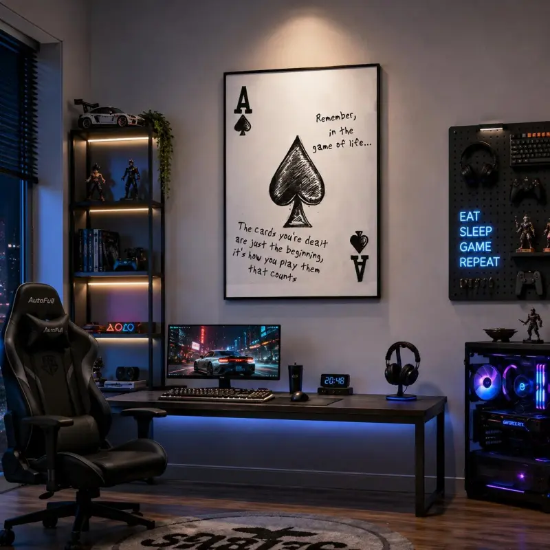 1PC Artistic Waterproof Modern Vintage Ace of Spades Poker Card Letter Quote Frameless Canvas Poster - Graphic Home Decor Wall Art, Decor Inspo for Living Room, Home Aesthetic Wall Art