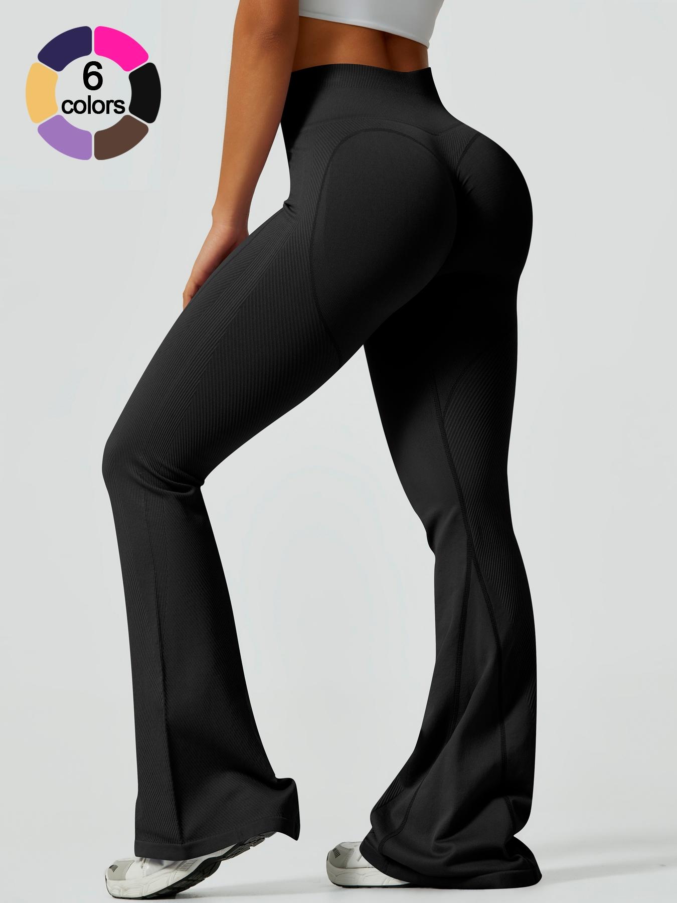 Women's Solid Color Flare Leg Sports Leggings, Comfy Breathable High Waist Bell Bottom Yoga Leggings, Ladies Sportswear for Indoor Outdoor Wear, Flared Yoga Bottoms