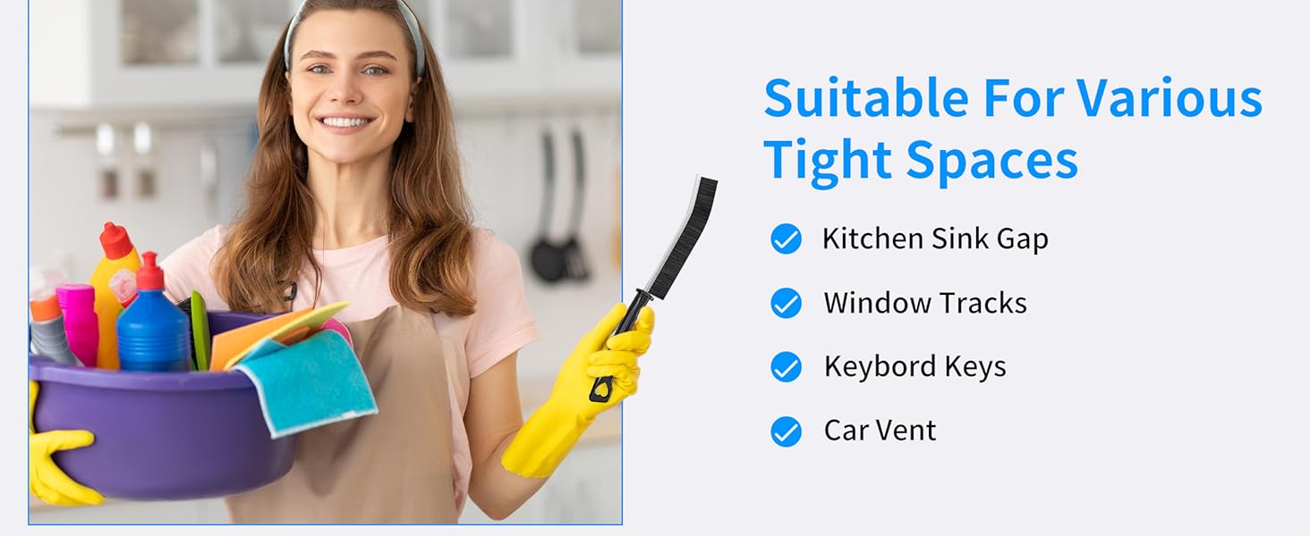 4TH Multi-Purpose Hard Bristle Crevice Cleaning Brush -Deep Reach Gap Cleaning Tool for Household Use -Versatile, Durable, Thin Brush to Clean Tight Spaces -4 Pcs, Black