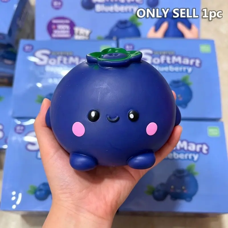 1 Pack Giant 3D Cartoon Blueberry Squeeze Toys, Cute Simulated Fruit Design with Adorable Smiling Face Soft Flour-Filled Slow Rebound Squishy Toy, Durable Squeezable Novelty Stress Relief Toy for Adults 12+, Portable Fidget for Office Home Desk Decor Funn