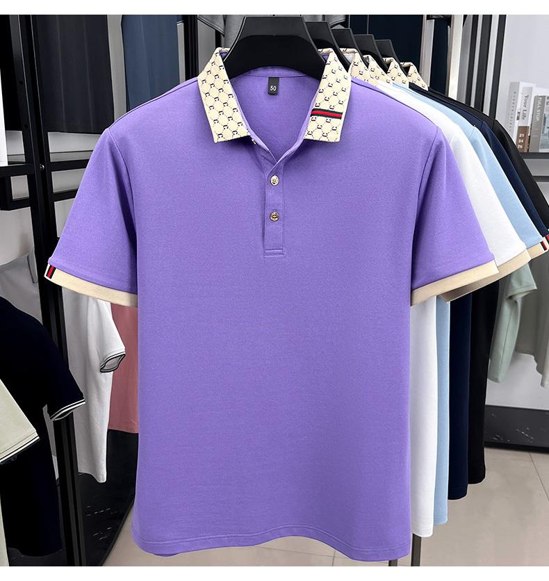 Fashion luxury brand short sleeve polo shirt men new personalized letter color blocked high-end casual breathable lapel T-shirt