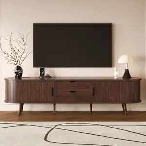 [Bellemave] 70 Inch Mid Century Modern TV Stand, TV Stand for 80 Inch TV, TV Stand with Tambour Doors, Drawers and Power Outlet, TV Consoles for Living Room, Bedroom    RR