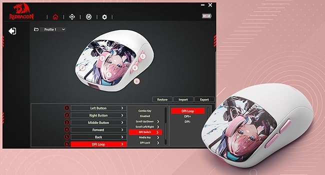 Redragon M817 PRO Wireless Anime Gaming Mouse 24000 DPI Optical Mini Mouse with 6 Programmable Buttons Ergonomic Design 50G Ultra Lightweight for Small Hands Computer Peripherals