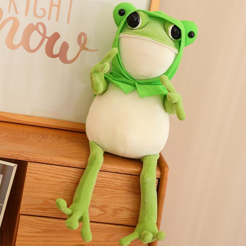 45/60/80CM Kawaii Cloak Frog Plush Toy Soft Stuffed Animal Lovely Hat Big Eyes Anime Doll Hug Pillow Birthday Xmas Gifts