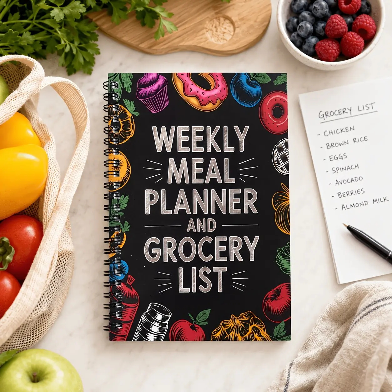 Weekly Meal Plan Book with Shopping List, 100 Pages Coil Binder, Budget and Menu Planning Organizer, Essential Kitchen Tool