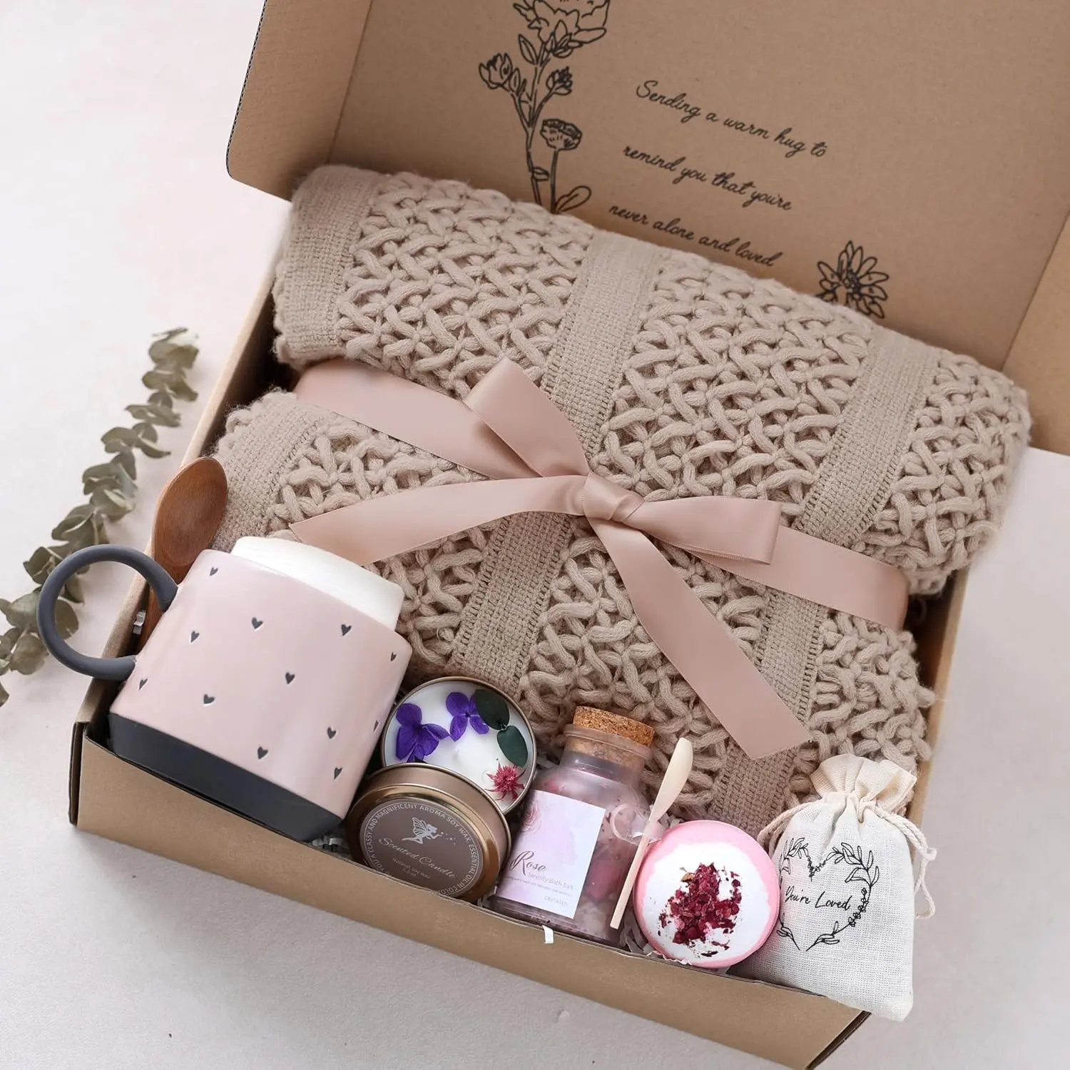 Get Well Soon Gift Basket for Women - Birthday, Self Care Package, After Surgery Recovery, Sympathy, Thinking of You, Condolence, Grief, Farewell, Bereavement Gift Set in Champagne PinkGift