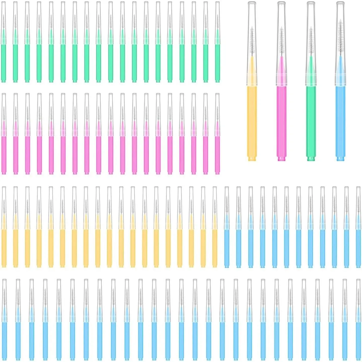 100PCS Interdental Brushes Between Teeth for Braces, Orthodontic Flossers, Dental Teeth Cleaning Tools, Multiple Sizes, Bright ColorsGift