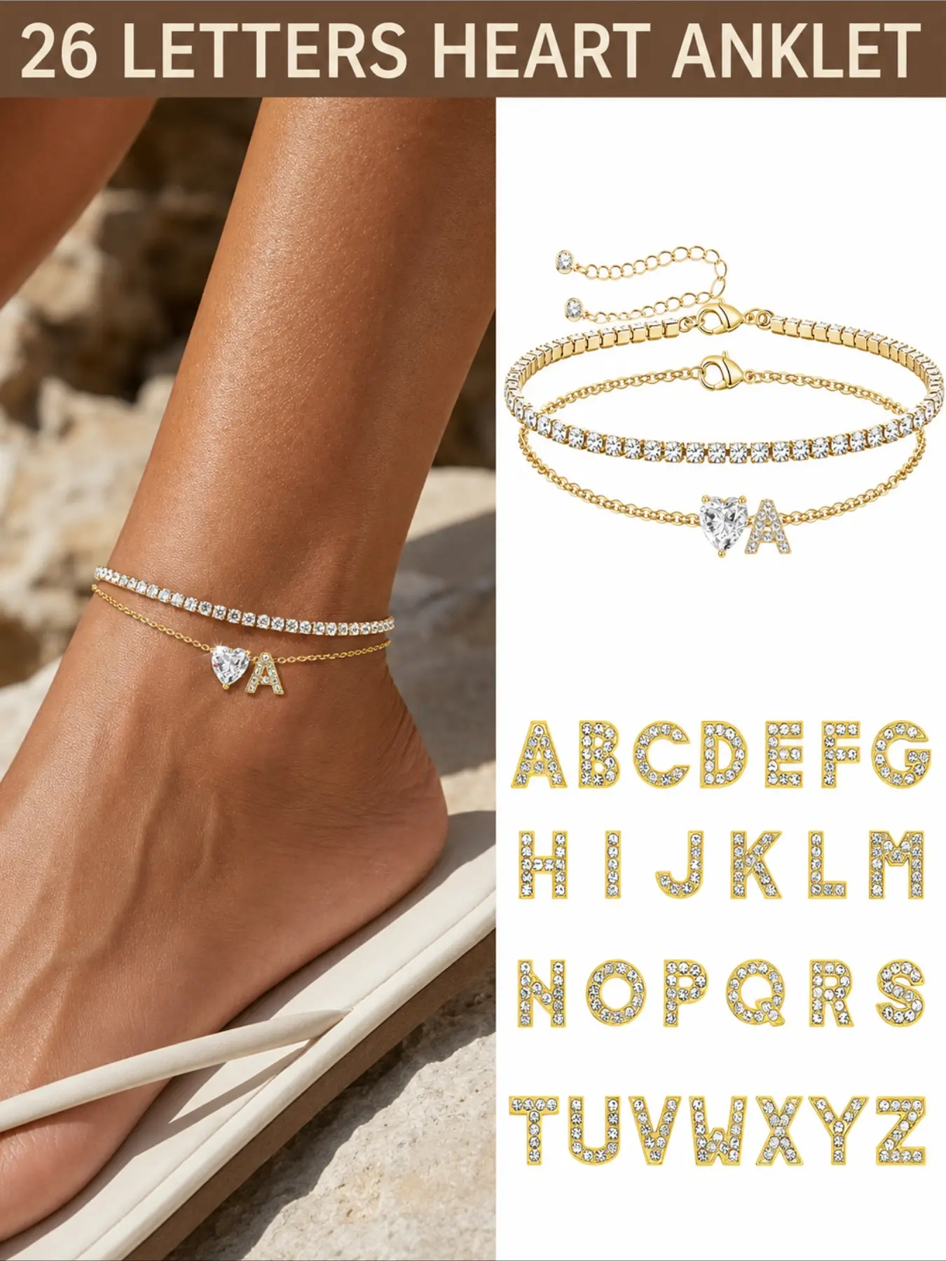 Gold Initial Ankle Bracelets for Women Waterproof Filled Layered Anklets for Women Non Tarnish Women's Anklets Adjustable Large Ankle Summer Beach Foot Jewelry