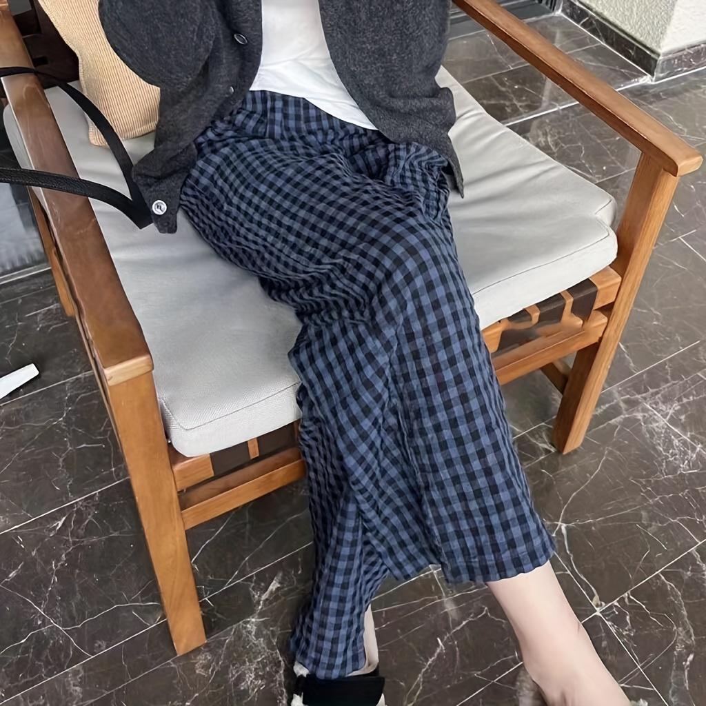 Women's Casual High-Waisted Plaid Loose Wide-Leg Pants, Sports & Outdoor Jogger Clothes