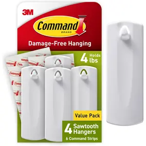 Command Sawtooth Picture Hangers, 4 Frame Hangers and 6 Command Strips, Damage-Free Hanging Sawtooth Frames, No Tools Wall Hook for Home Decor, Holds up to 4 lb