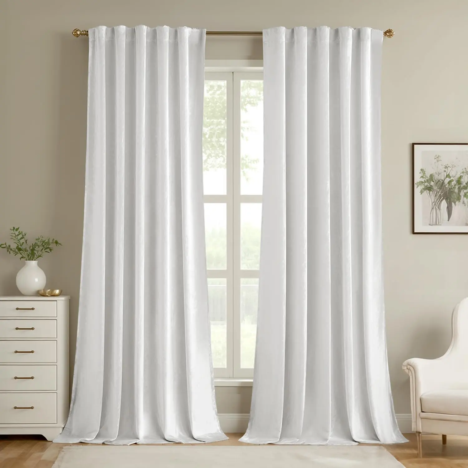 White Velvet Curtains 84 inches - Luxury Curtains for Bedroom Living Room Thermal Soft Room Darkening Window Drapes Back Tab Rod, W52 x L84 inches, 2 Panels
