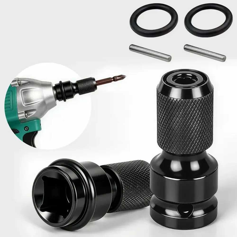 Heavy Duty High Torque 1/2-in Square Drive to 1/4-in Hex Female Socket Adapter Set, Magnetic Bit Holder, Square-to-Hex Mechanic’s Metal Tool for Workshop Impact, Air & Electric Wrenches