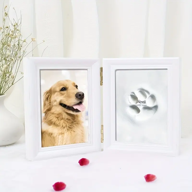 Pet Paw Print Frame Kit, Clay Pet Memorial Gift, DIY Cat Dog Keepsake, Wooden Desktop Photo Frame, No Color Accessories