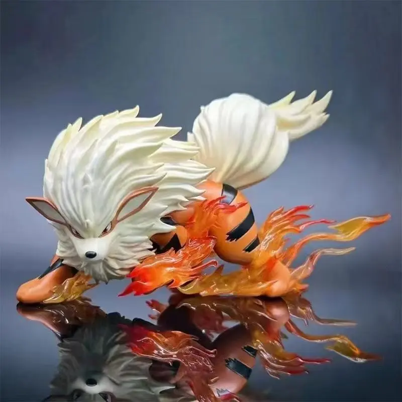 Anime Pokemon Arcanine 17cm Length Figurine With Transparent Flame Effect, Classic Character Model For Collection Home Decoration