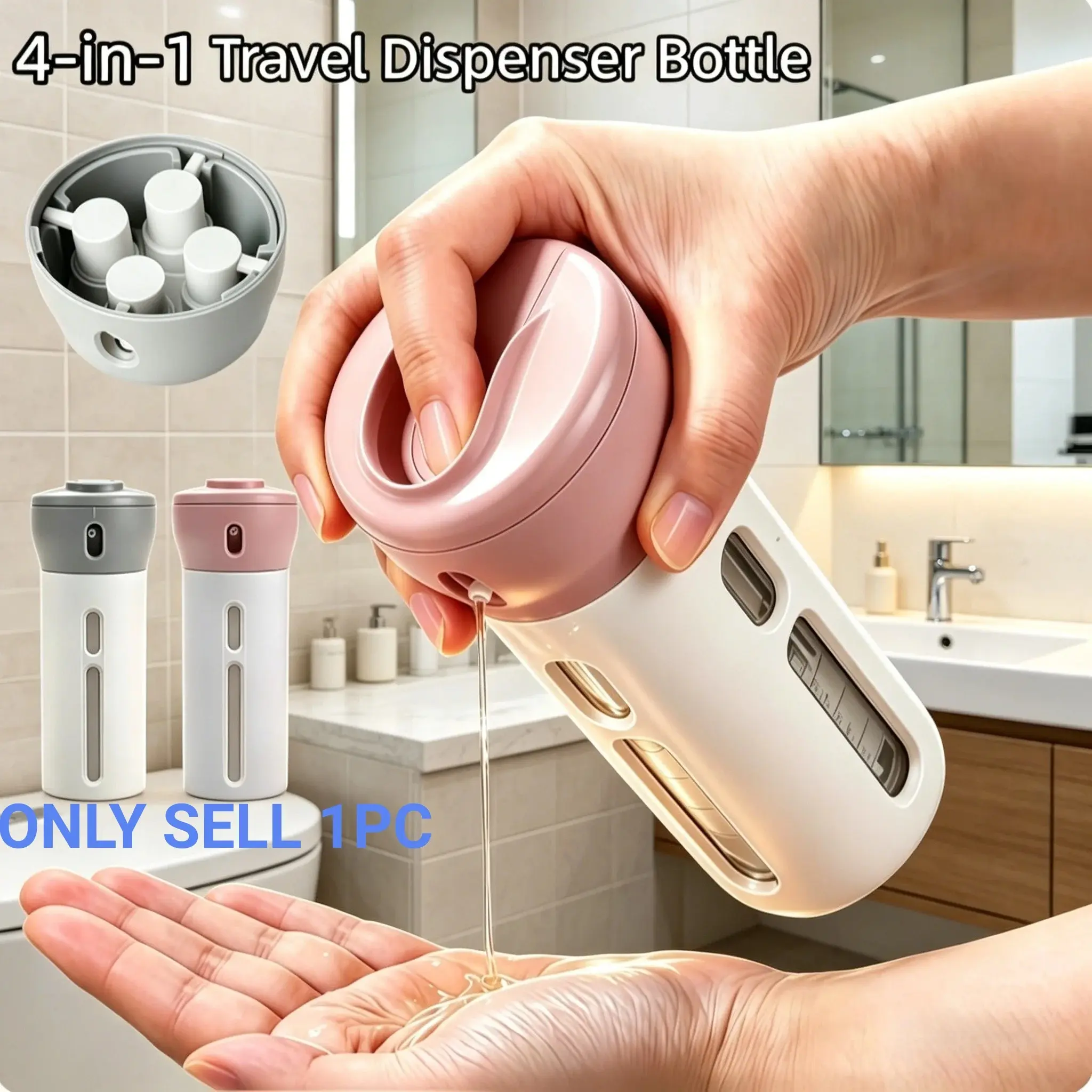 Four in one travel separate bottled portable press type lotion shampoo shower gel separate bottled multi-functional large capacity travel skin care separate bottled sealed leak proof toiletries storage bottle Refillable Bottle Shampoo Dispenser