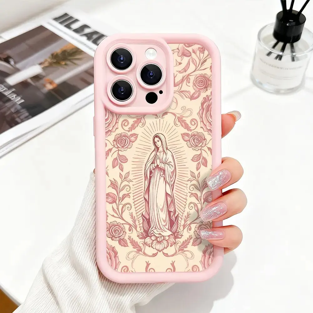 Virgin Mary Design TPU Soft Silicone Phone Case - Flexible Bumper, Full Cover, Shockproof, Raised Edges, Precise Cutout, Easy On/Off Cutouts, Protection Accessory for iPhone 18,17,16,15 Pro Max,14,13,12,11,X,Plus,Mini Mobile Phone Accessories