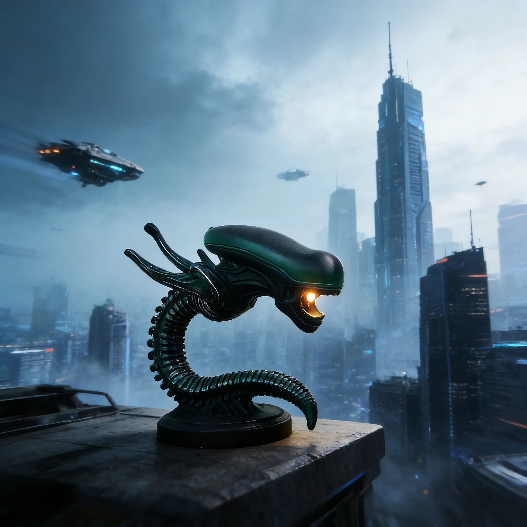 1pc alien creature desk lamp, Ambient vibe lights, for creating a mysterious light and shadow atmosphere in the dark, a practical ornament for desks, a unique decorative handicraft resin ornament that sci-fi fans must have