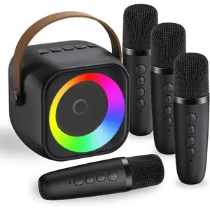Mini Karaoke Machine, Portable  Karaoke Speaker with 4  Microphones and Party Lights for  and Adults, Birthday Gifts for Girls Boys Family  Party