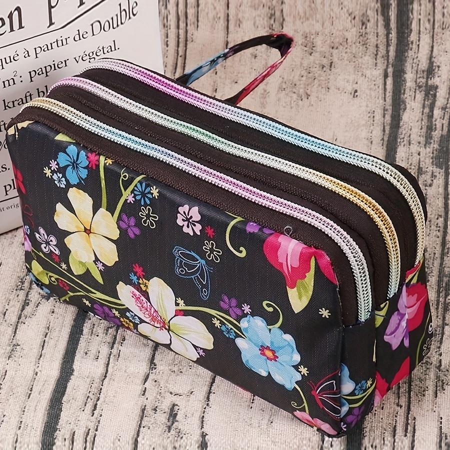 Women's Long 3-Layer Cell Phone Wallet Clutch Bag with Random Print Fabric Coin Purse Ladies' Small Handbag