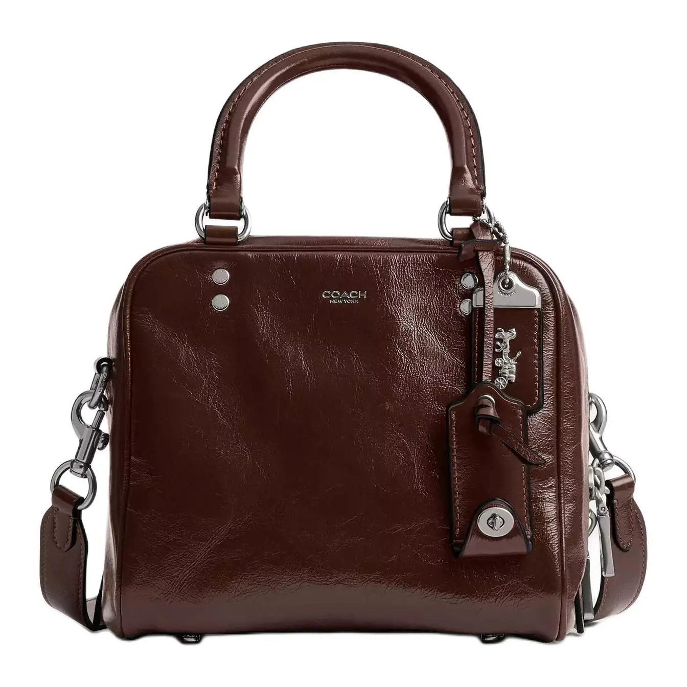 COACH Rogue 20 Leather Crossbody Bag for Women, Toast Style with Silver Metal Hardware, Brown