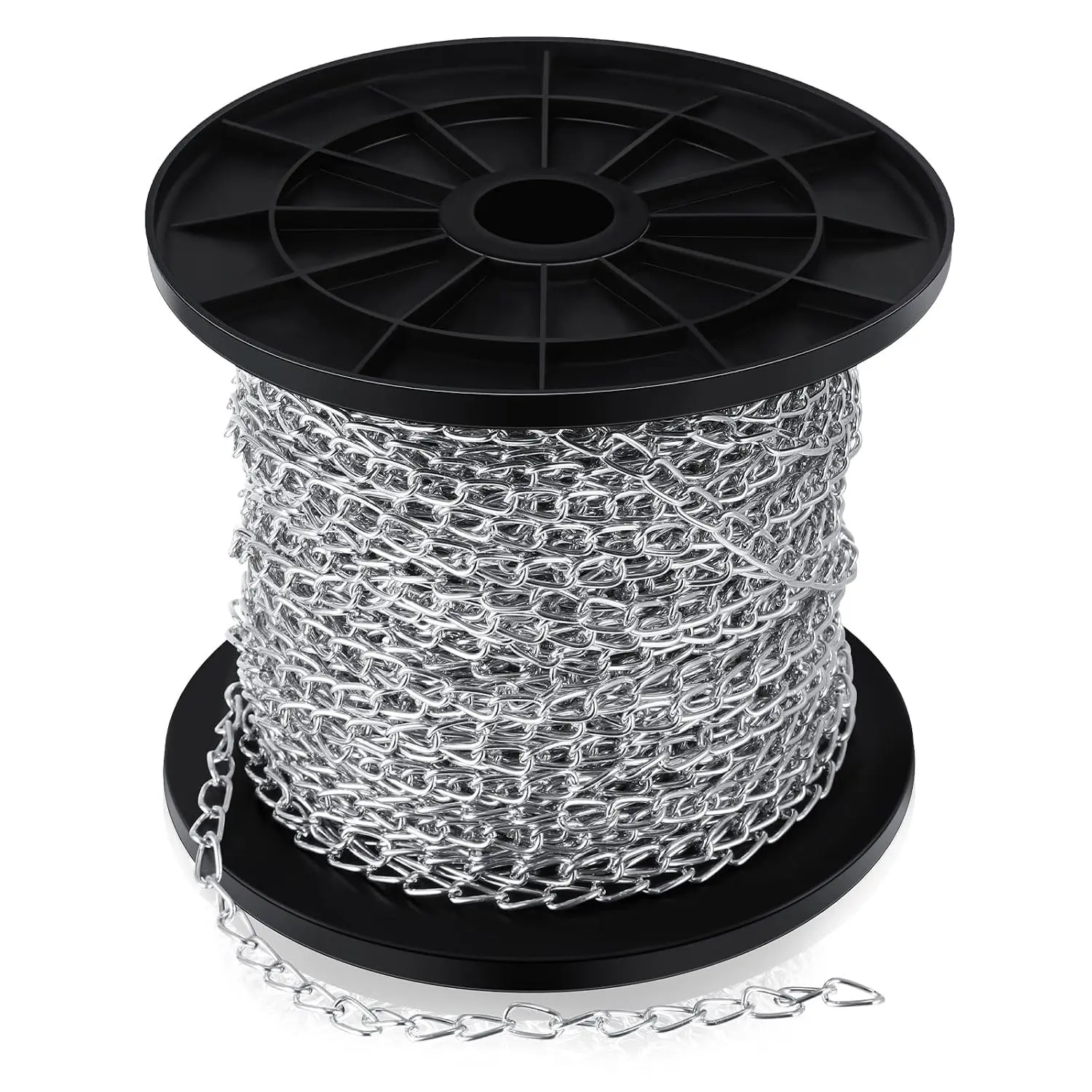 50 ft Galvanized Steel Hanging Jack Chain Silver Metal Link Chain Roll Spool for Light Fixture, Bird Feeders, Overhead Lights, Artworks, Flowerpots(1.3mm)
