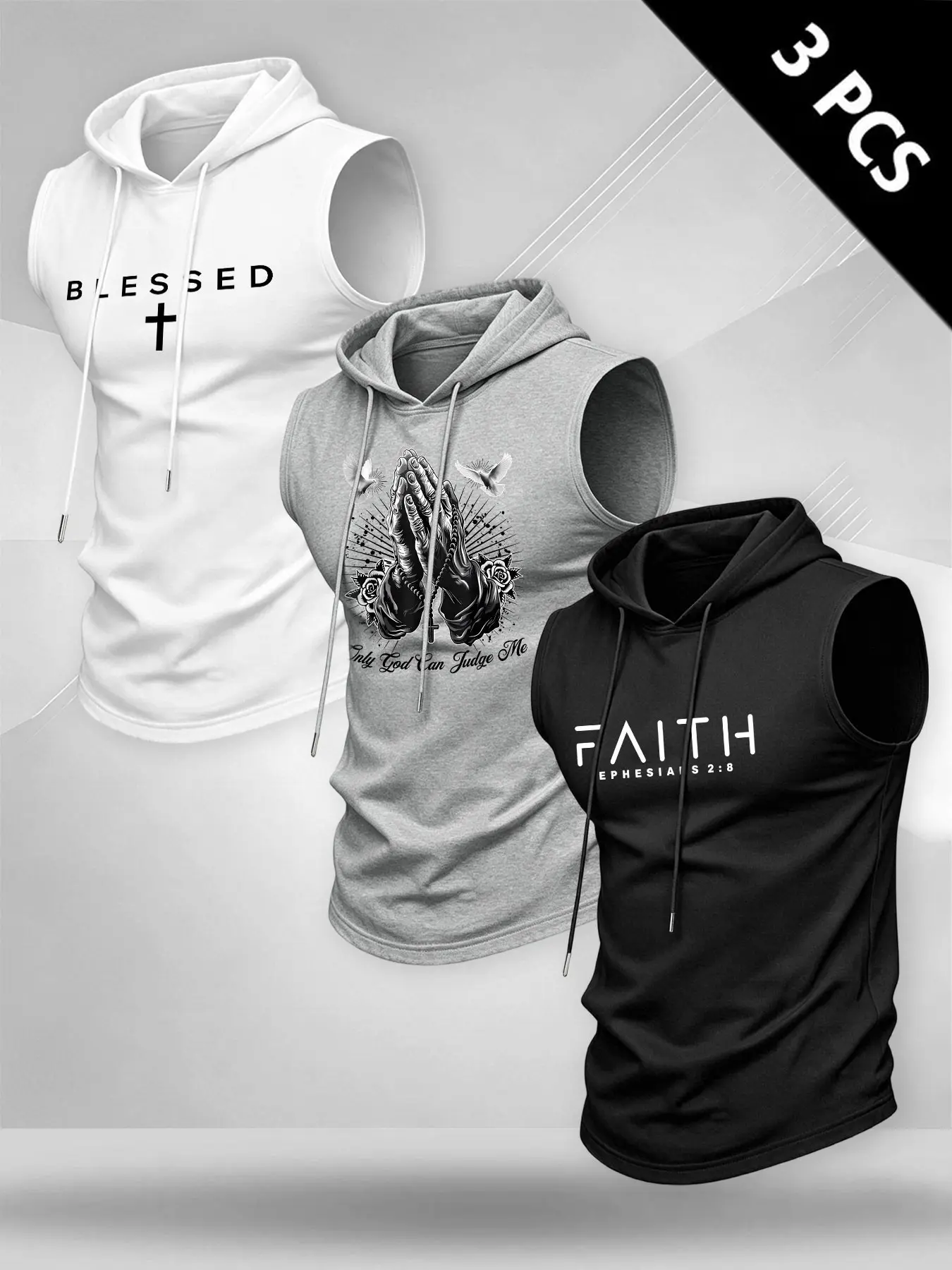 Men's American Religious Style Hooded Vest, Elastic Breathable Printed Top, Casual Sports Training Tank Top, Loose-Fitting, Sleeveless Gym Tops, Sleeveless Workout Vest, Sports Vests