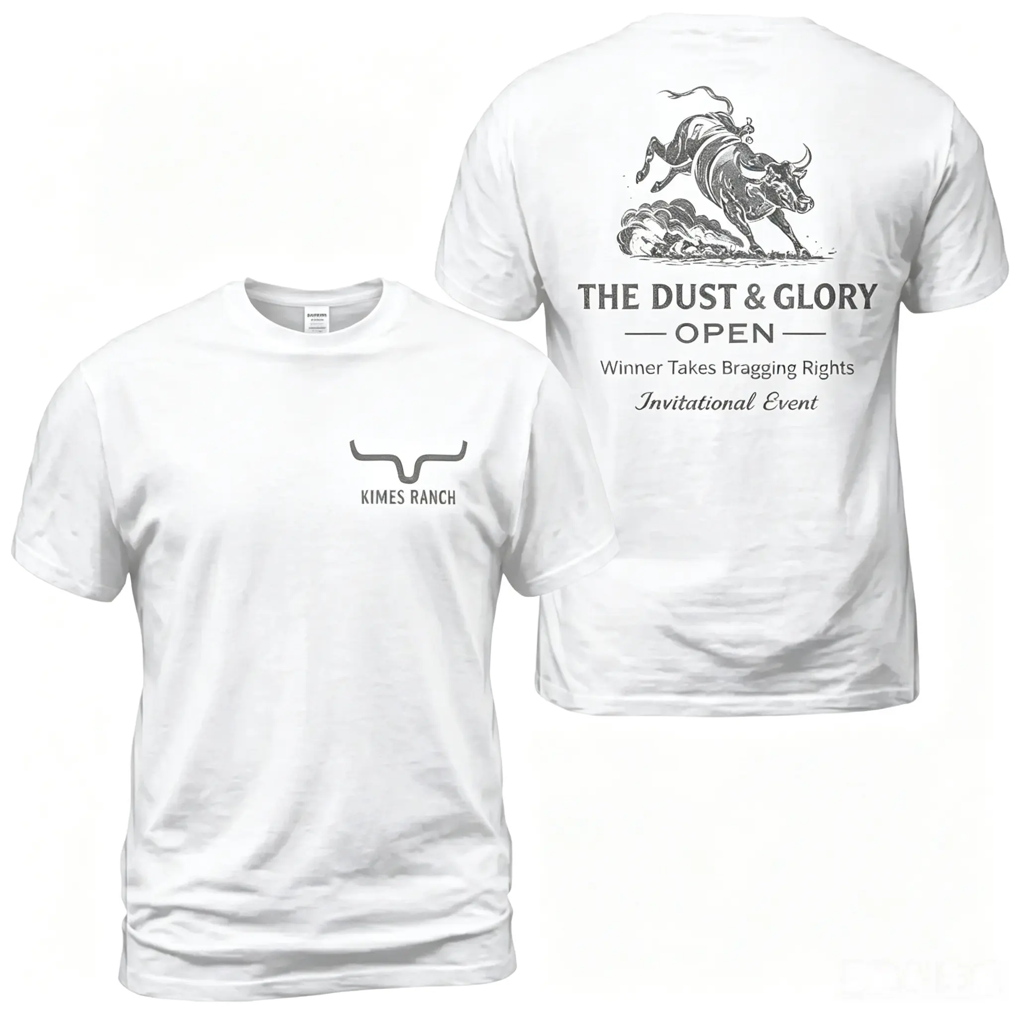Kimes Ranch Western Rodeo T-Shirt, Western Ranch Graphic Tee, Bucking Bull Dust And Glory Open Back Print, Front Chest Logo And Large Back Print Tee, Maroon Cowboy Event Outfit Gift For Men And Women