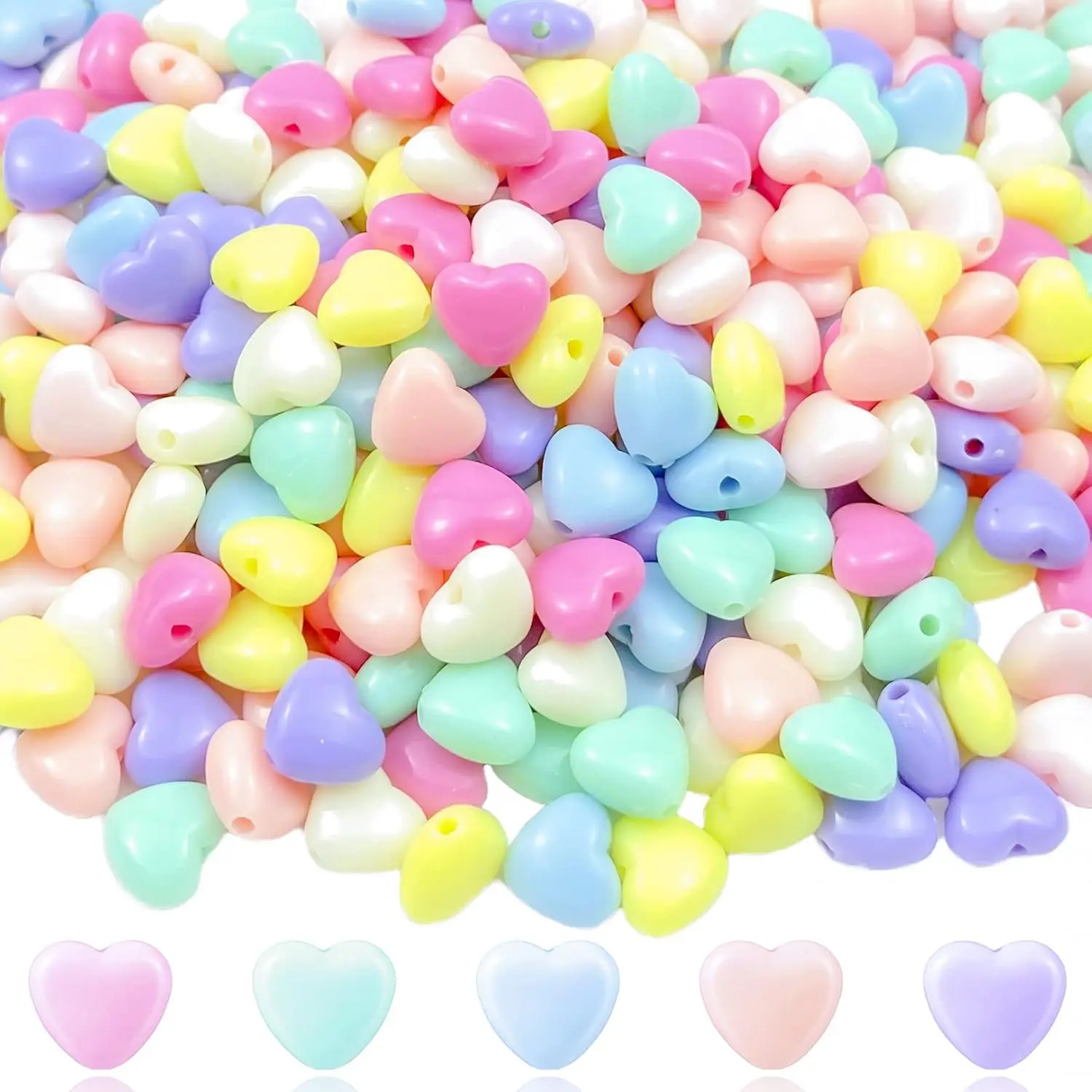 400 count Candy Color  Heart Beads Colorful  Mix Plastic Pastel Beads Spacer Beads Heart Shape Pony Beads,for DIY  Craft Making Necklace Rainbow Bracelet