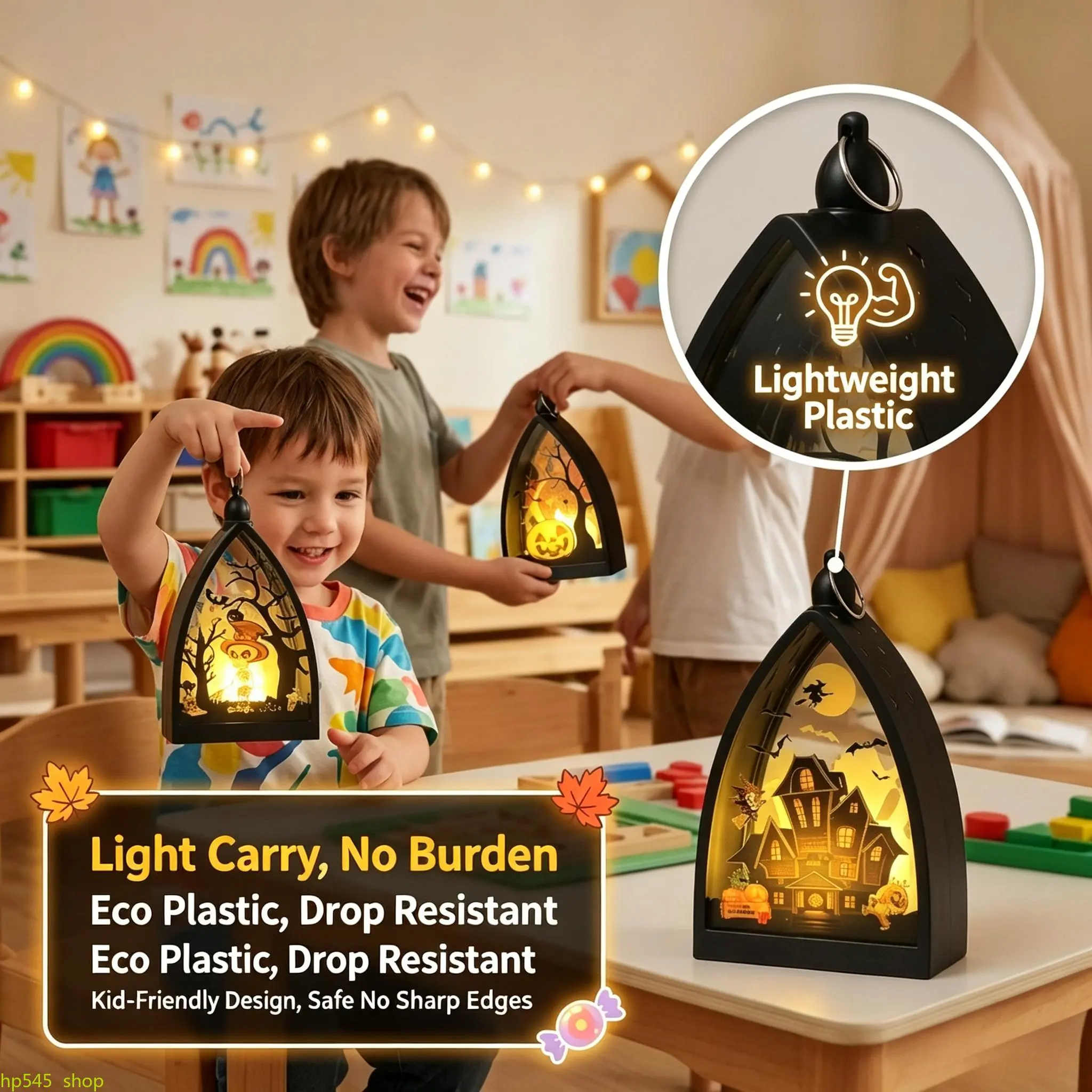 Vintage Halloween Lantern, Portable Spooky Decor with Witch & Pumpkin Cutouts, LED Lamp with Flickering Flameless Candle, Hanging Handle & Weighted Base for Tabletops, Ornaments travelessentials